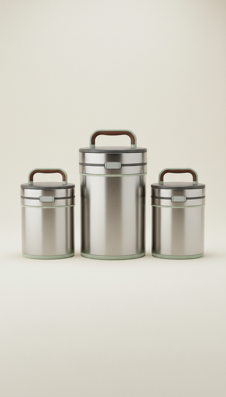 Stainless utility canister set with airtight seals